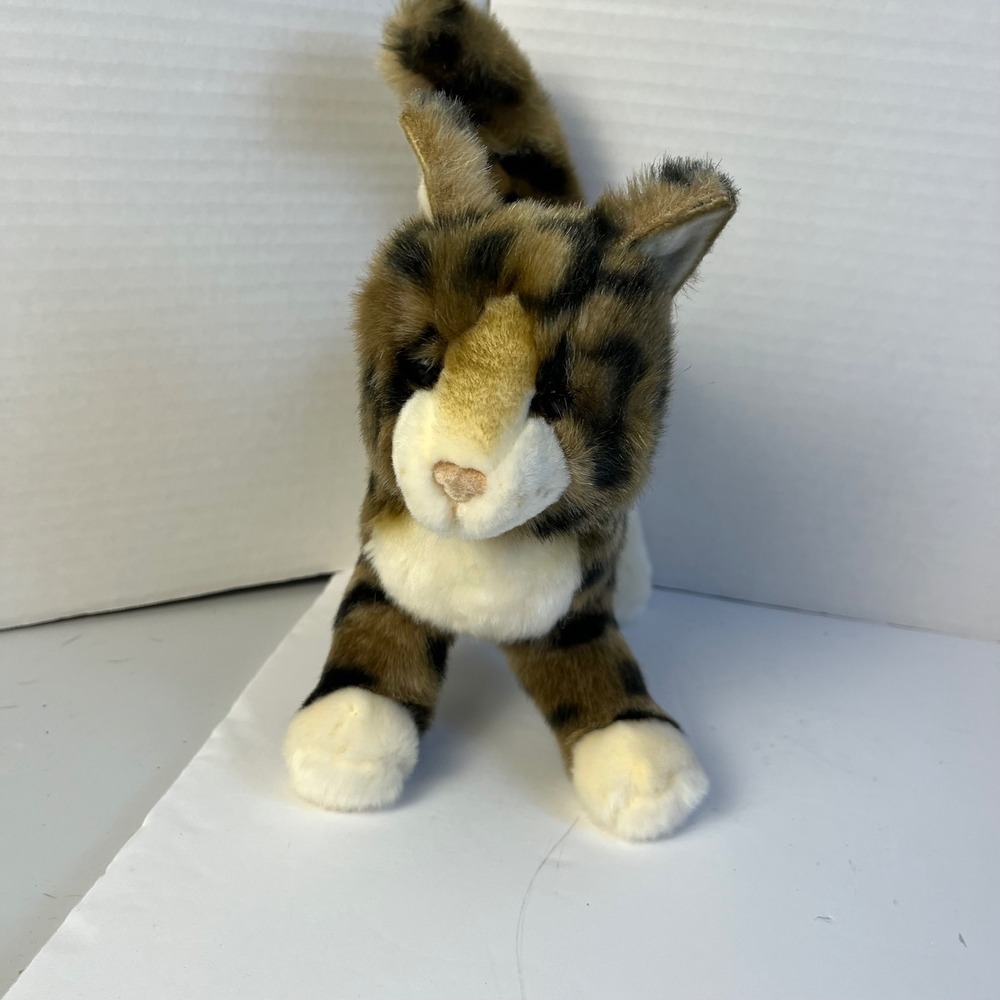 Bengal Cat Plush Standing Spotted Kitten Brown White Stuffed Animal 10 Inch